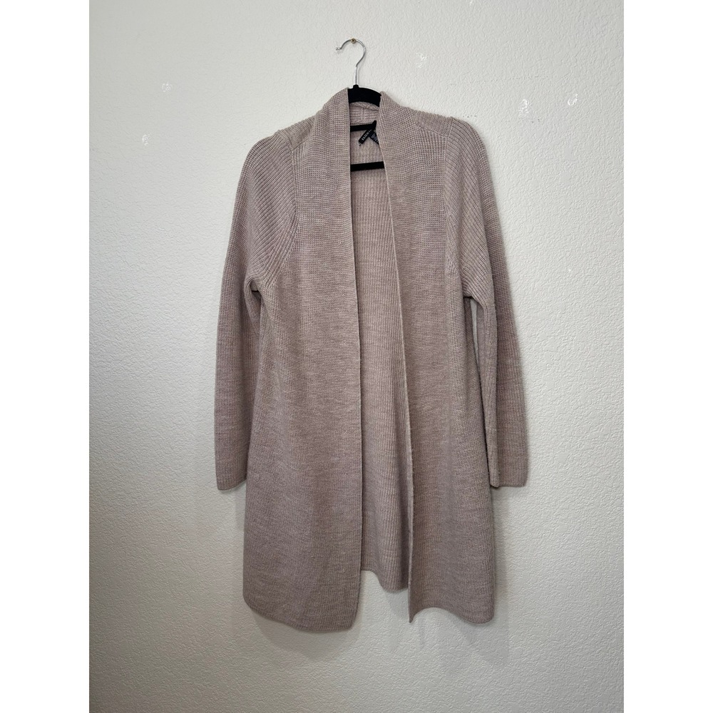 Eileen Fisher Extra Fine Merino Wool Open Front Cardigan Taupe Beige Small